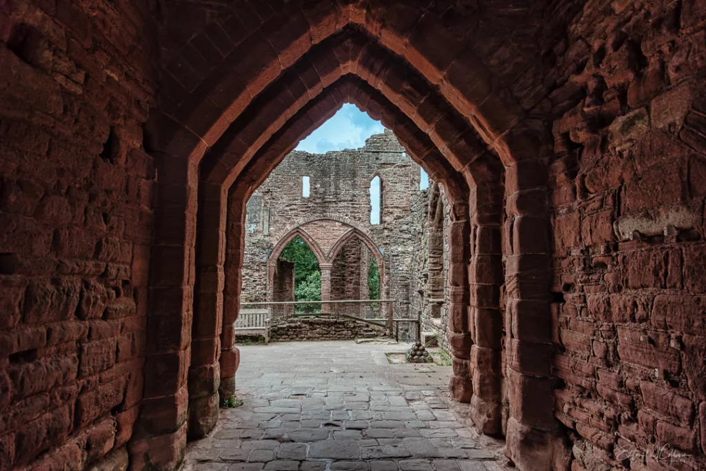 Entering Goodrich Castle through the gatehouse