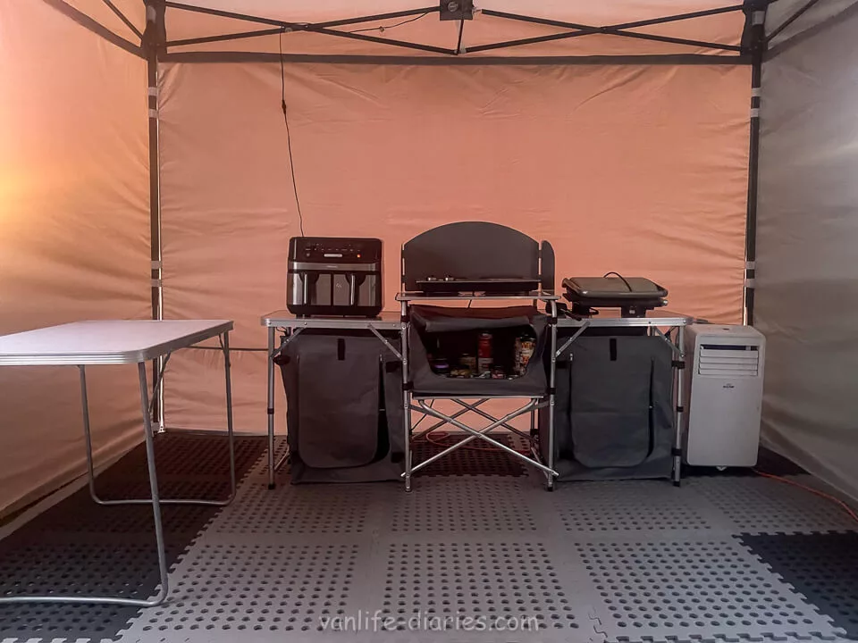 Camping kitchen in a gazebo