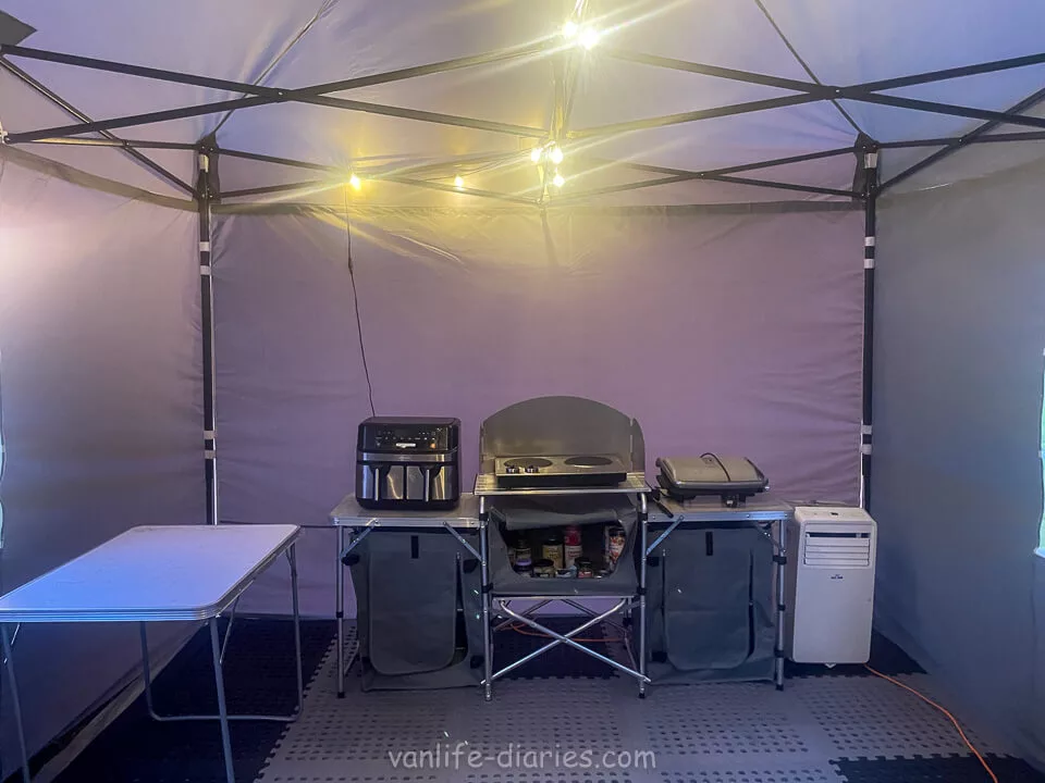 Camping kitchen in a gazebo