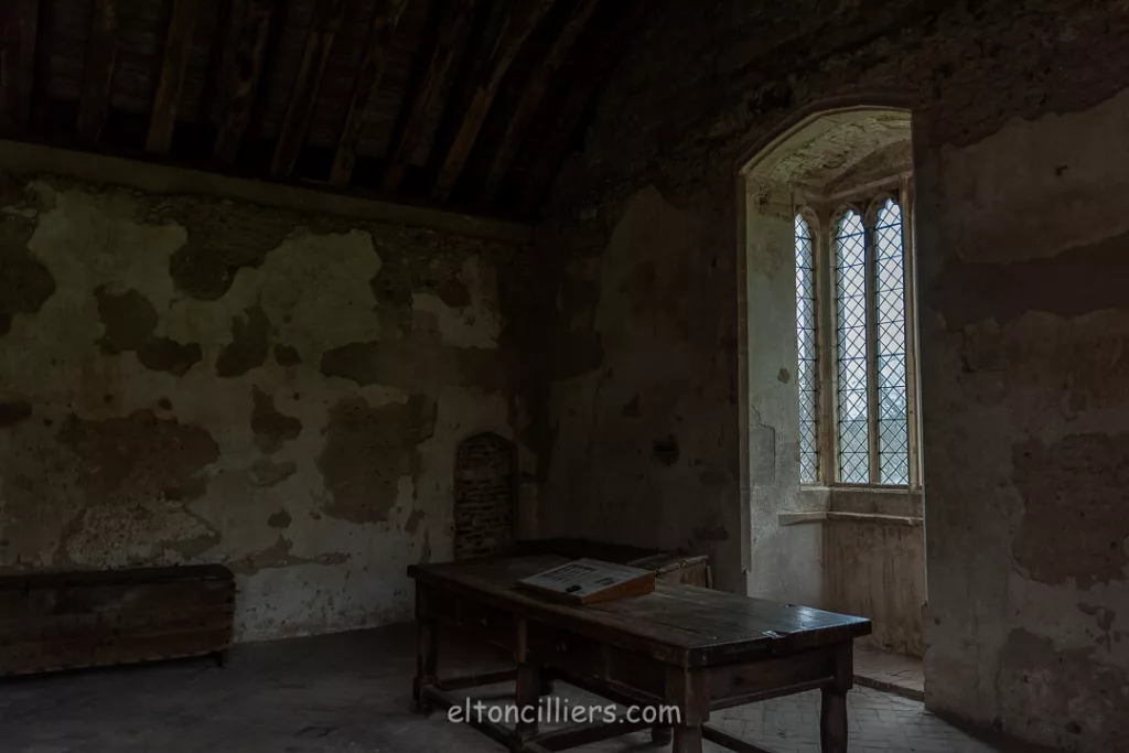 A writing desk in the Prior living area at Castle Acre Priory