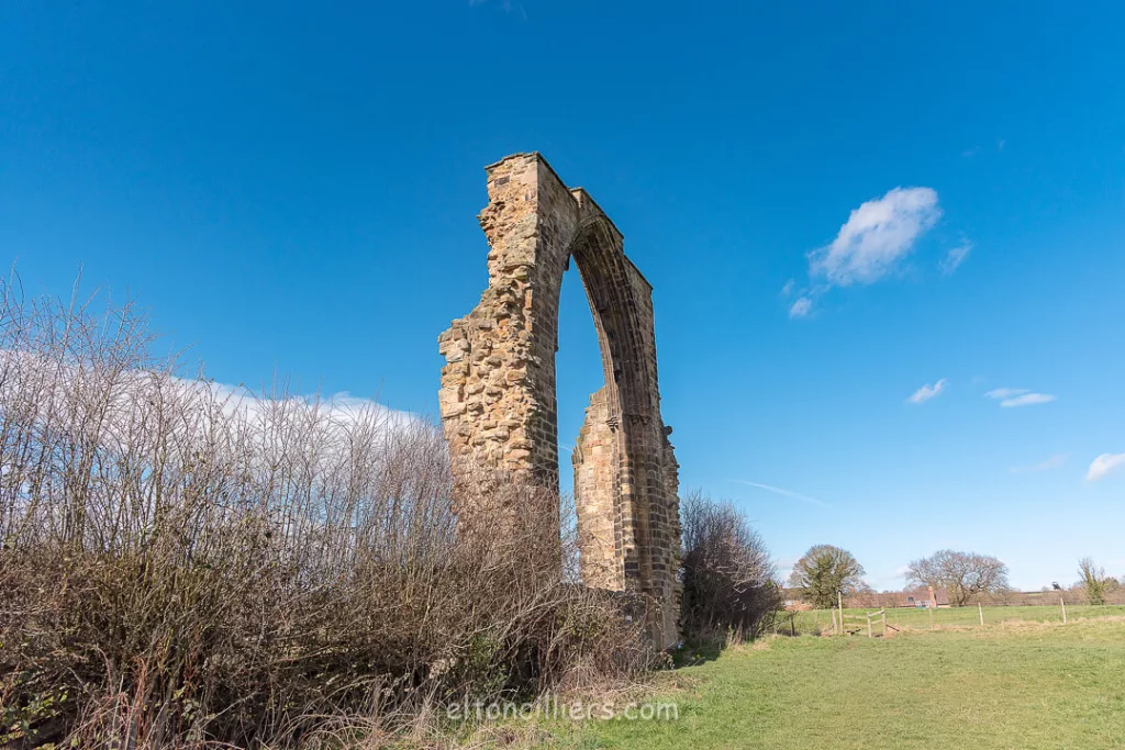 A side view of the great arch of the chancel's east window, standing approximately 40 feet high