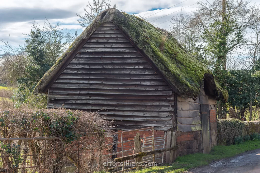 A wooden outbuilding seen in the village of Dale Abbey, Derbyshire